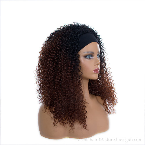 Headband wig Close to the human hair wholesale ombre black to brown afro kingky curly fibre synthetic hair wigs for black women